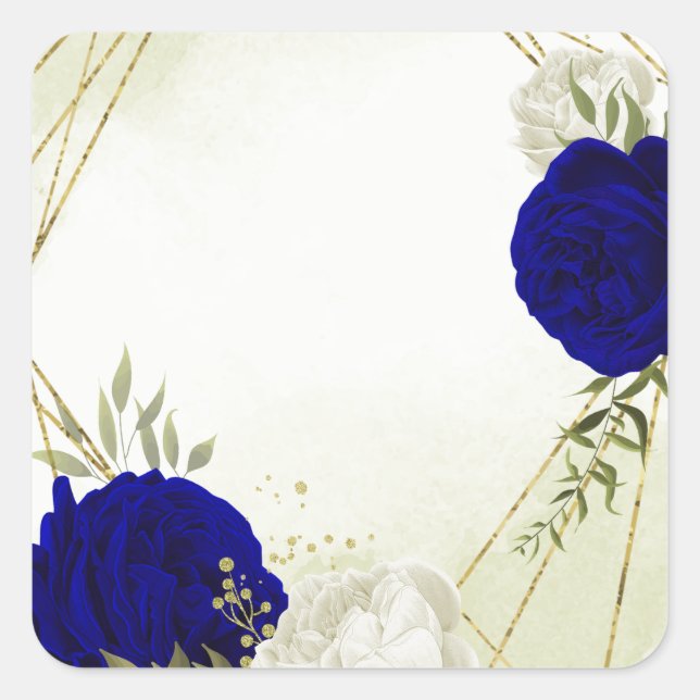 Pegatina Cuadrada boda de flores blancas azules reales (Anverso)