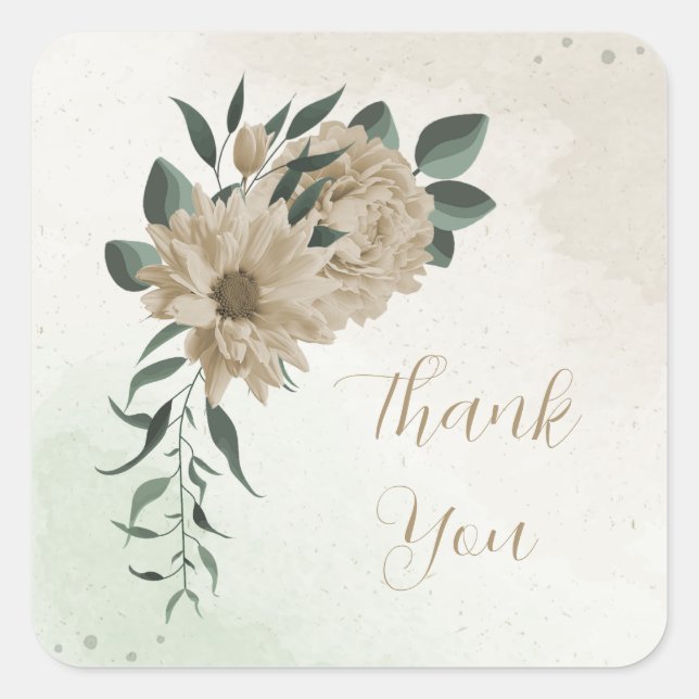 Pegatina Cuadrada boda de flores de champán romántico (Anverso)