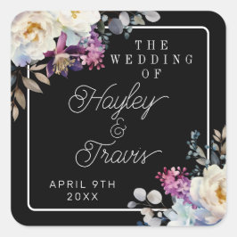 Pegatina Cuadrada Boda de Flores Oscuras Románticas Florales Moody