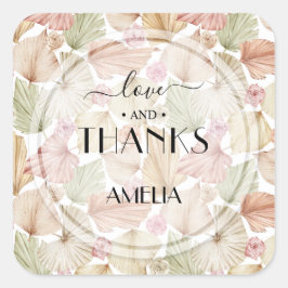 Pegatina Cuadrada Boda de flores y hojas secas Boho