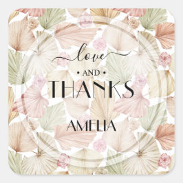 Pegatina Cuadrada Boda de flores y hojas secas Boho