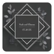 Boda de Foliaje Geométrico Blanco Negro