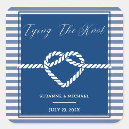 Pegatina Cuadrada Boda de franjas de nudo de amarre azul de la Marin