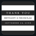 Pegatina Cuadrada Boda de franjas modernas Gracias Pegatinas<br><div class="desc">Moderno,  sencillo,  elegante - perfecto. Fácil de personalizar con su propio texto. El tamaño de fuente y el tipo de letra también se pueden modificar utilizando las herramientas de personalización.</div>