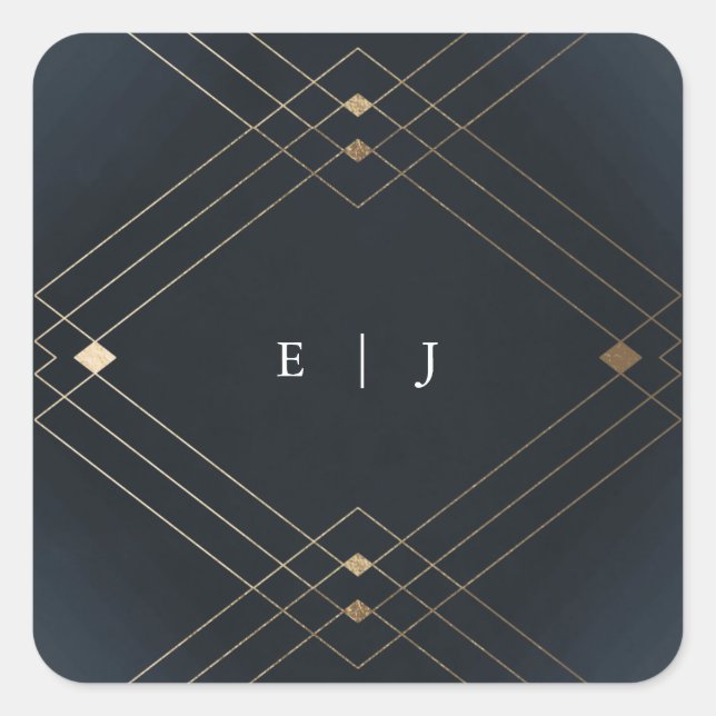 Pegatina Cuadrada Boda de gatsby de deco geométrico de la marina de  (Anverso)