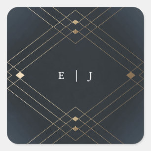 Pegatina Cuadrada Boda de gatsby de deco geométrico de la marina de 