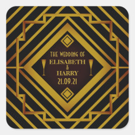 Pegatina Cuadrada Boda de Gatsby Gold 2020