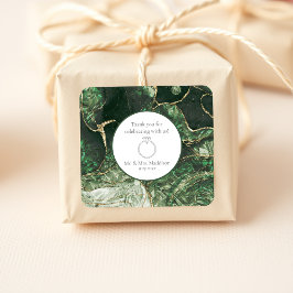 Pegatina Cuadrada Boda de Gemstone de Esmeralda Verde Oscuro