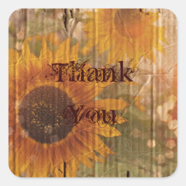 Pegatina Cuadrada boda de girasol rústico de cartón