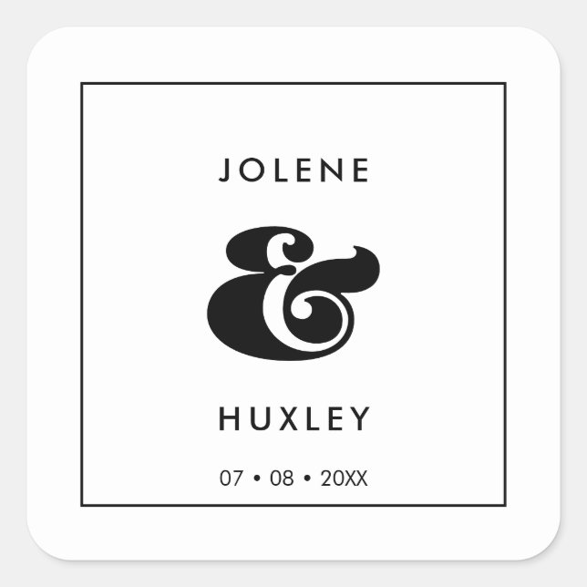 Pegatina Cuadrada Boda de guión retro de vintage (Anverso)
