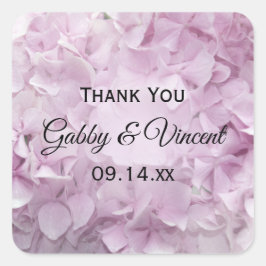 Pegatina Cuadrada Boda De Hidrangea Rosa Suave Gracias Por Favorecer