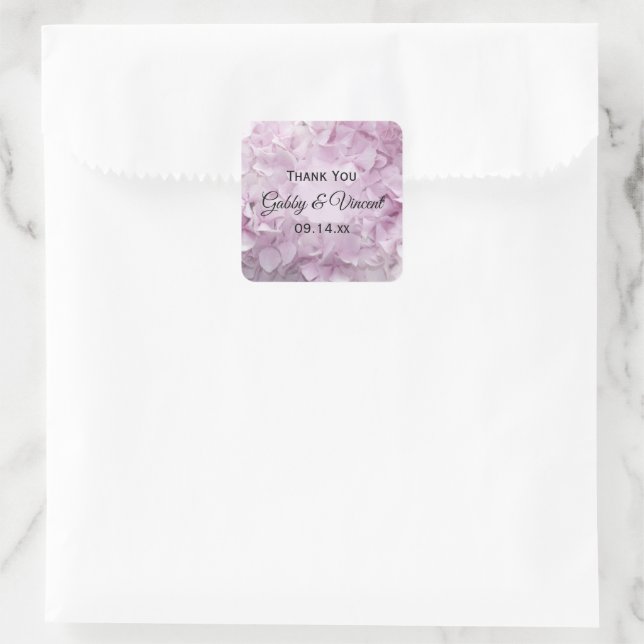 Pegatina Cuadrada Boda De Hidrangea Rosa Suave Gracias Por Favorecer (Bolso)