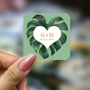 Pegatina Cuadrada Boda de hoja de palma tropical