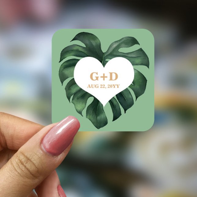 Pegatina Cuadrada Boda de hoja de palma tropical (Subido por el creador)