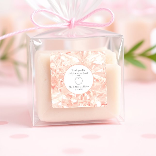 Pegatina Cuadrada Boda de ilusión de Gemstone Rosa de Rubor (Subido por el creador)