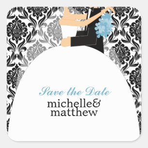 Pegatina Cuadrada Boda de Ilustracion Bride y Groom