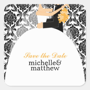 Pegatina Cuadrada Boda de Ilustracion Bride y Groom