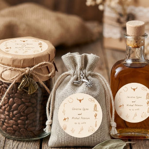 Pegatina Cuadrada Boda de ilustración de vaquero occidental boho