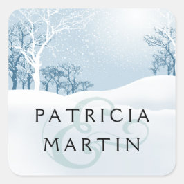 Pegatina Cuadrada Boda de invierno con nieve - azul hielo