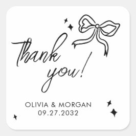 Pegatina Cuadrada Boda de la cinta Doodle de moda Gracias Por Favor