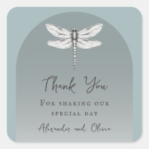 Pegatina Cuadrada Boda de la libélula verde azulada