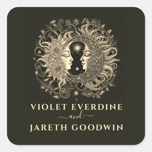 Pegatina Cuadrada Boda de la luna de sol celeste (Anverso)