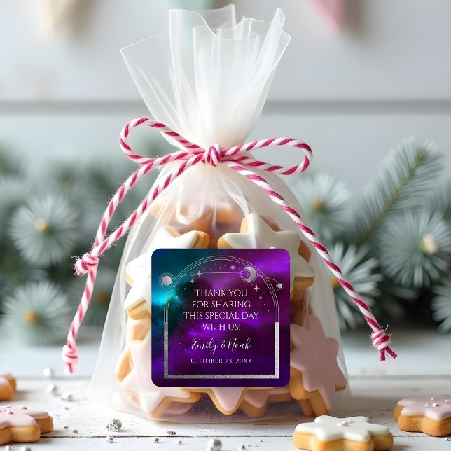 Pegatina Cuadrada Boda de la luna dorada Verde azulada púrpura cósmi (Subido por el creador)