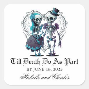 Pegatina Cuadrada Boda de la pareja Skeleton