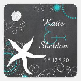 Pegatina Cuadrada Boda de la playa de Chalkboard caprichosa