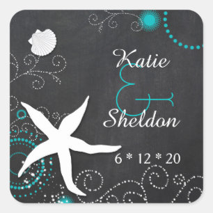 Pegatina Cuadrada Boda de la playa de Chalkboard caprichosa