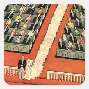 Pegatina Cuadrada Boda de la Vintage, Novia Art Deco y Nueva Madruga