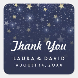 Pegatina Cuadrada Boda de las estrellas de oro y blanco azul de la m