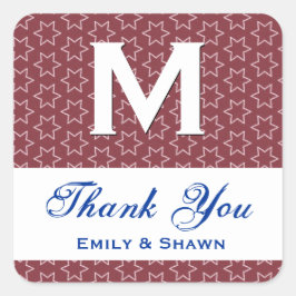 Pegatina Cuadrada Boda de las estrellas rojas GRACIAS S002