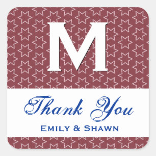 Pegatina Cuadrada Boda de las estrellas rojas GRACIAS S002