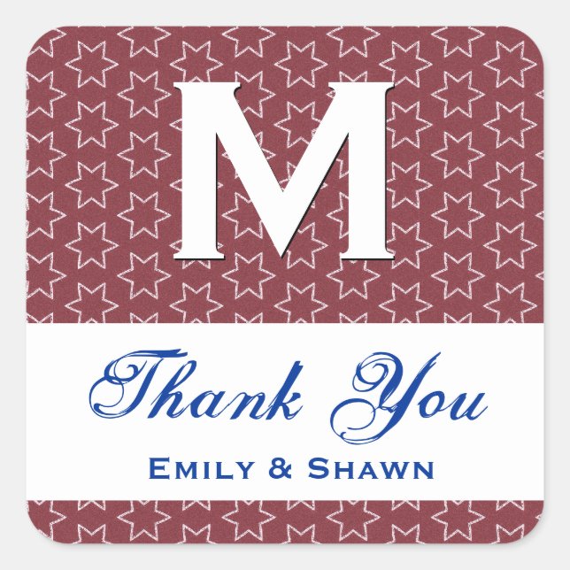 Pegatina Cuadrada Boda de las estrellas rojas GRACIAS S002 (Anverso)