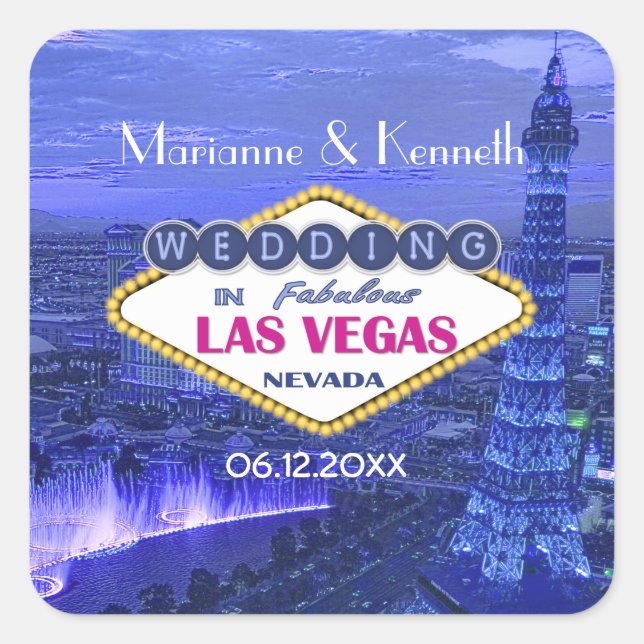 Pegatina Cuadrada Boda de Las Vegas (Anverso)