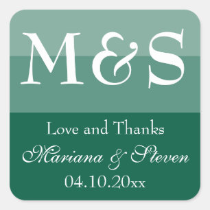 Pegatina Cuadrada Boda de letra moderna simple verde esmeralda chic