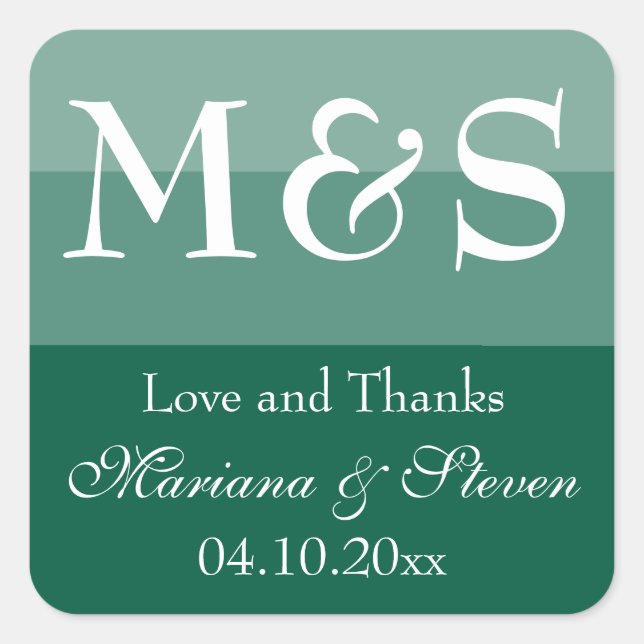 Pegatina Cuadrada Boda de letra moderna simple verde esmeralda chic (Anverso)