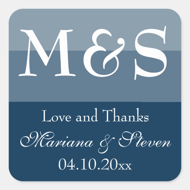 Pegatina Cuadrada Boda de letra script chic moderna simple azul mari (Anverso)