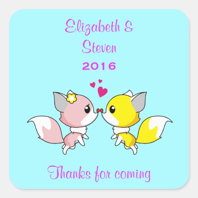 Pegatina Cuadrada Boda de los zorros del besoGracias (Anverso)