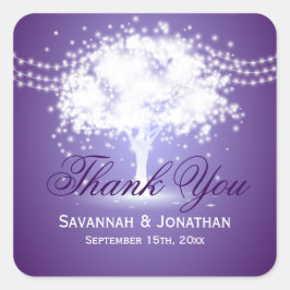 Pegatina Cuadrada Boda de luces de cadena de árbol morado gracias