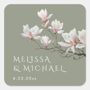 Pegatina Cuadrada Boda de magnolia de bellas artes