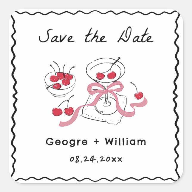 Pegatina Cuadrada Boda de mano moderna y caprichosa (Anverso)