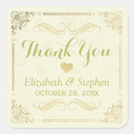 Pegatina Cuadrada Boda de marcos florales Gold Script Gracias Por