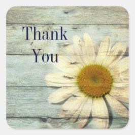Pegatina Cuadrada boda de margarita de barnwood azul pastel