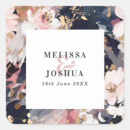 Pegatina Cuadrada Boda de Marina Resumen y Rubor moderno