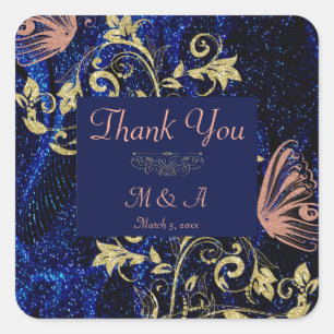 Pegatina Cuadrada Boda de mariposa azul real