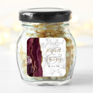 Pegatina Cuadrada Boda de mármol dorado de Burgundy Agate