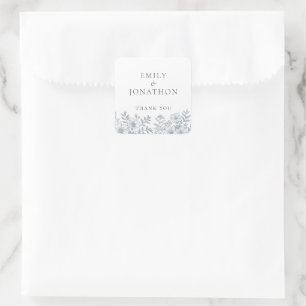 Pegatina Cuadrada Boda de Midern Gray Florals Gracias