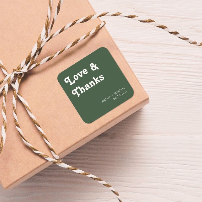 Pegatina Cuadrada Boda de Moda Retro Moderno Gracias (Subido por el creador)